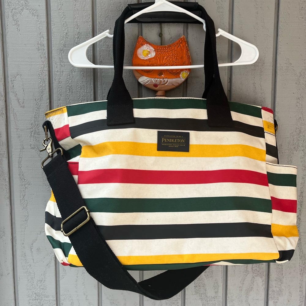Pendleton Tote Bag Back White Black Yellow Red Green Sample Border